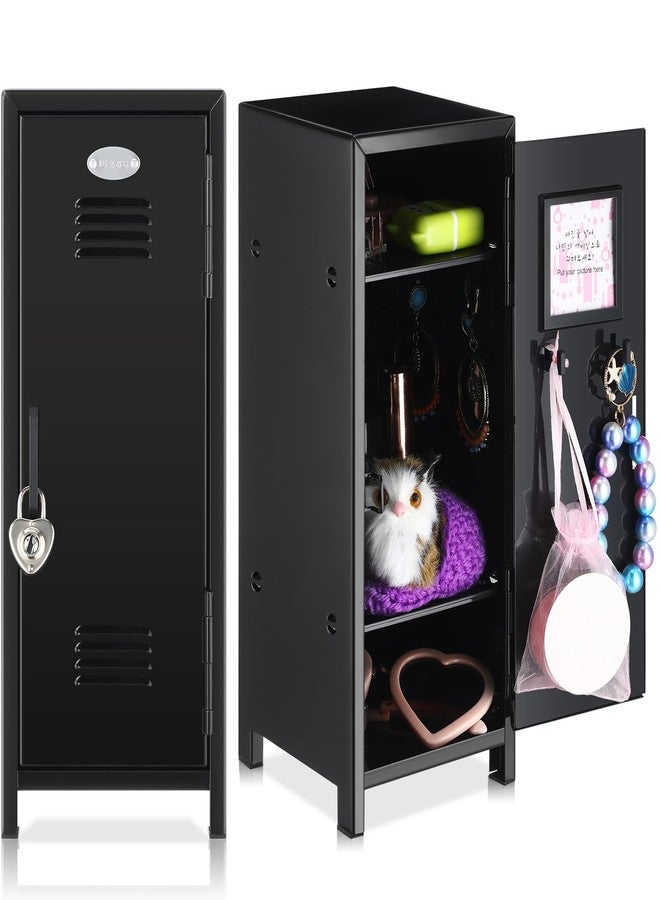 Vercraft 2 Pcs Mini Metal Locker Storage with Lock and 2 Keys 10.8 Inch Small Money Security and Cash Safe Box for Jewelry Back to School Home Office Desktop Container(Black) - Image 1